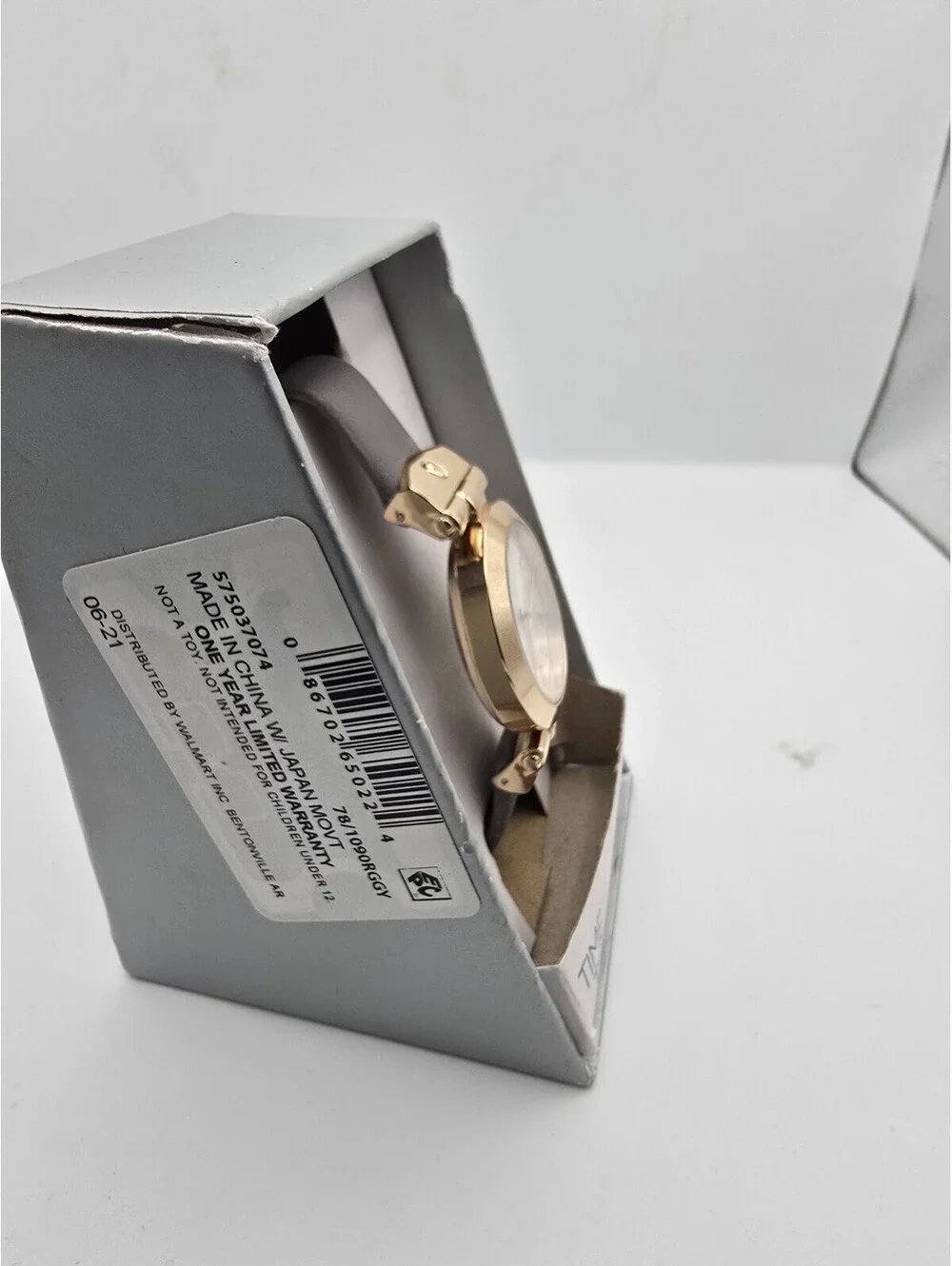 Time and Tru FMDOTT039 Ladies Crystal Accents Watch Gold Tone Grey Strap
